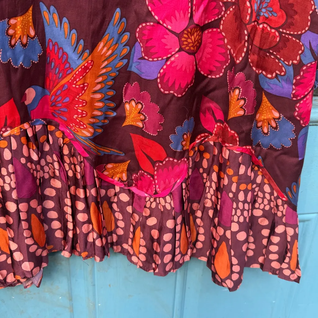 Philosophy Red and Purple Floral Long Sleeve Dress Silky Feel Button Detail NWT - Image 2