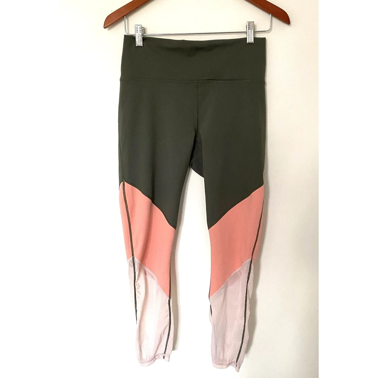 Fabletics Powerhold Zone Green 7/8 Leggings Colorblock Mesh Calf High Waist - Image 2