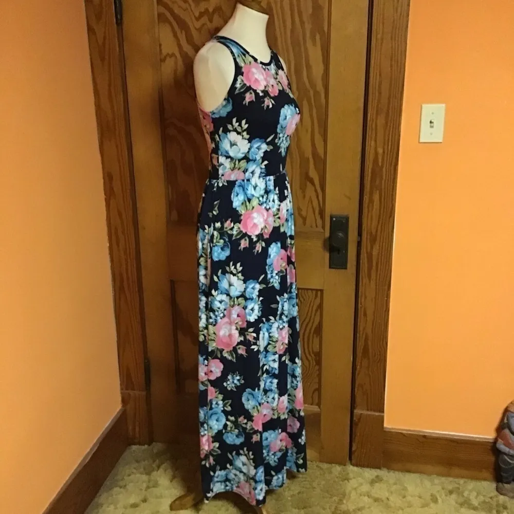 Elise’s Bright Floral maxi summer dress Blue - Image 9