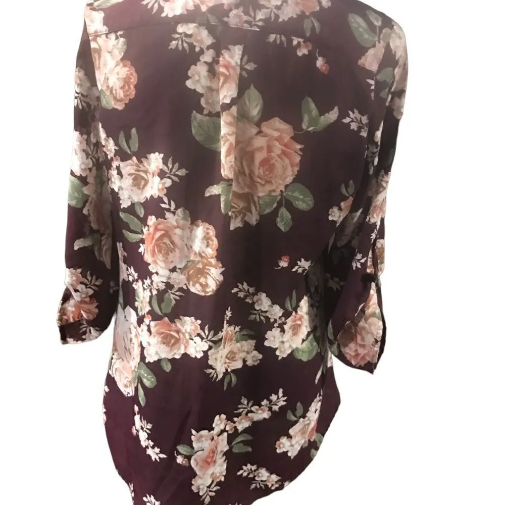 Rue 21 Size Medium Burgundy Floral Blouse - Image 3