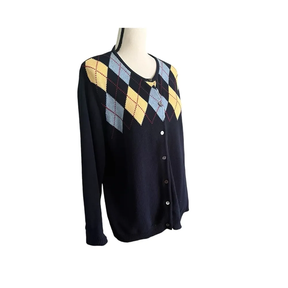 Vintage Liz Claiborne Argyle Sweater Cardigan. Size PL. - Image 3