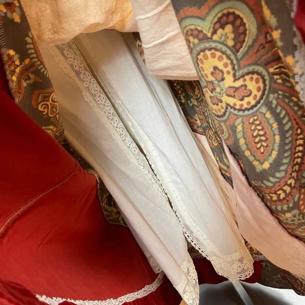 Vintage 70s Chessa Davis Patchwork Skirt Brown Lace Velvet Maxi Belt Hippie Boho - Image 10