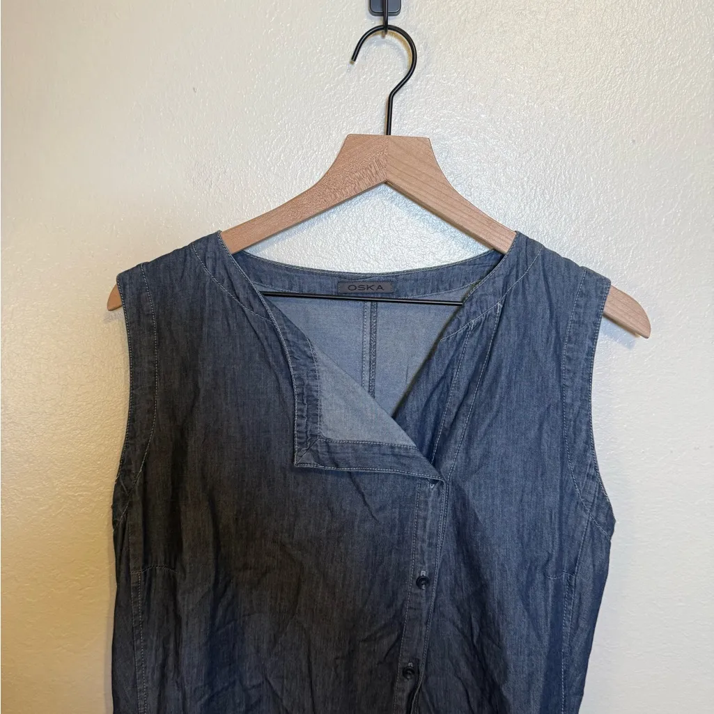 OSKA Asymetrical Button Down‎ Denim Shirt Dress Blue Size 2 - Image 2