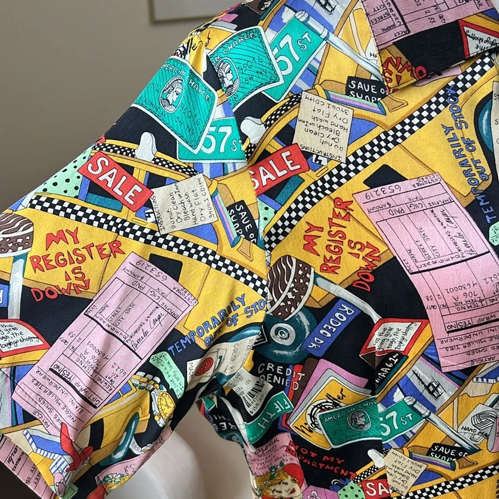 Vintage Nicole Miller 1990 Limited Shopaholic Print Silk Button Down NYC Shirt - Image 6