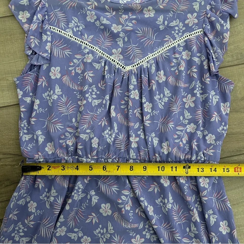 Luna Lavender Purple White Floral High Neck Flowy Sleeveless Ruffle Dress L - Image 9