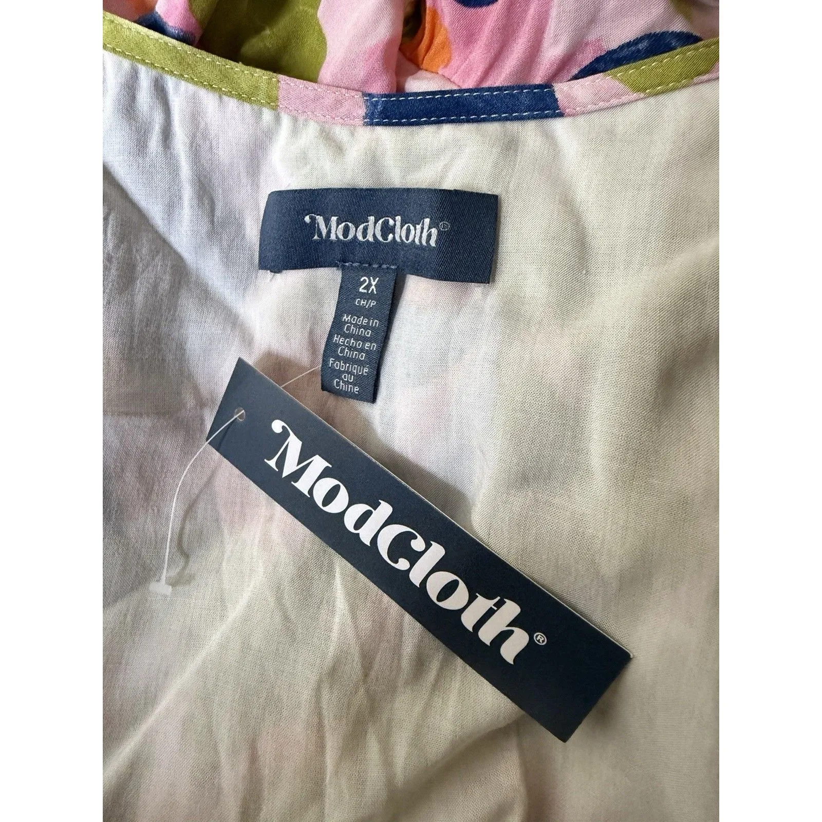 ModCloth Wrap Dress Womens 2X Colorful Abstract Print Midi Ruffle Cap Sleeves - Image 3