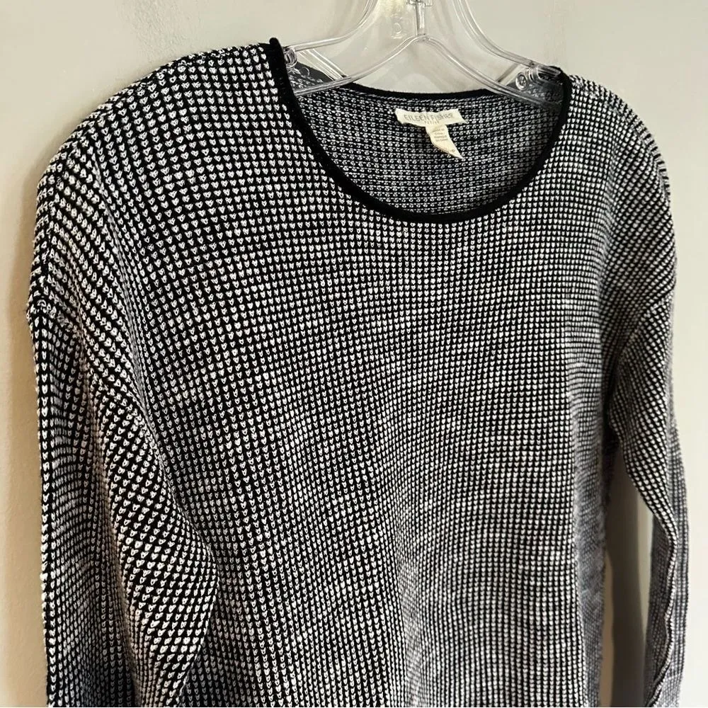 Eileen Fisher‎ Organic Linen Cotton Woven Sweater Women's Small Petite Black - Image 3