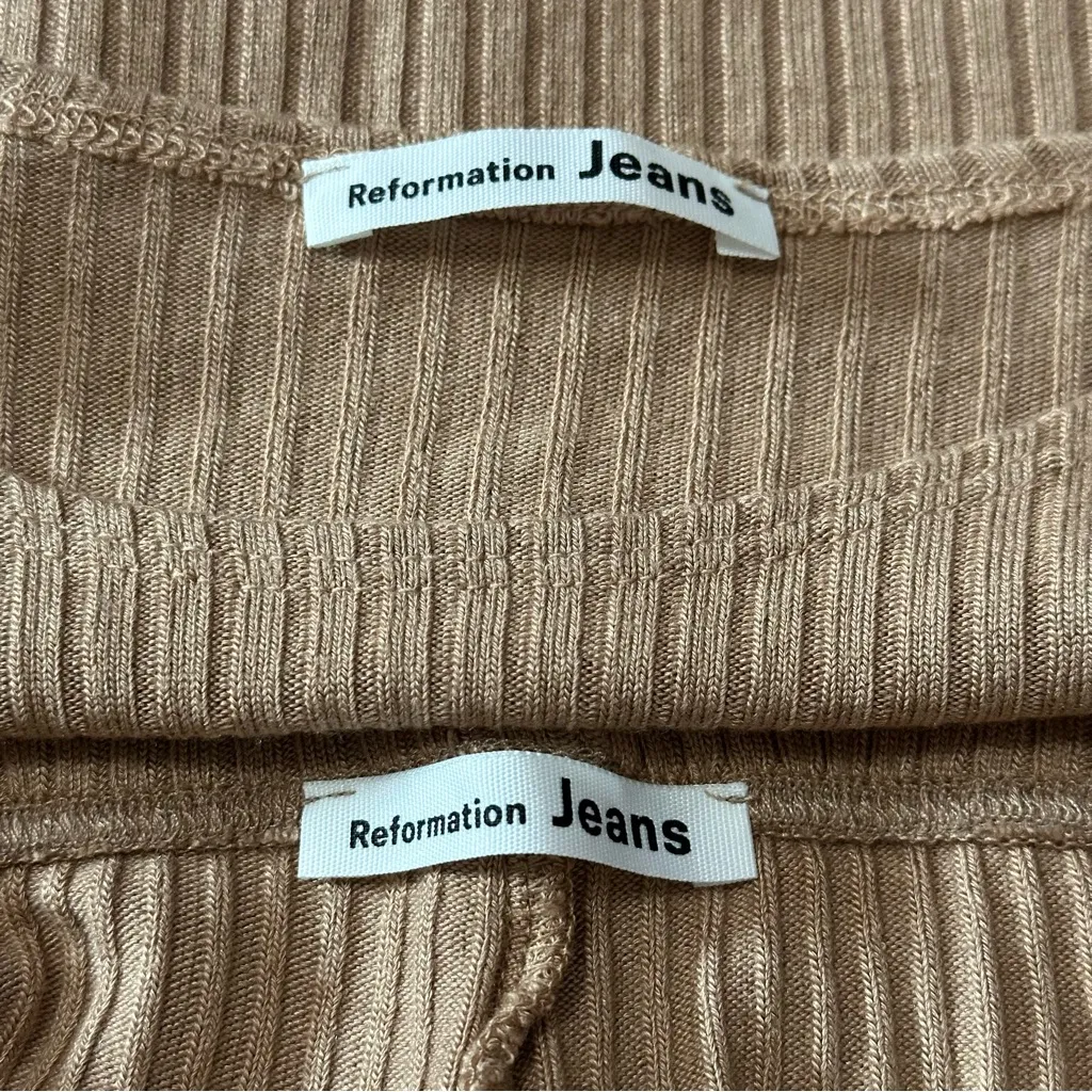Reformation Jeans Size S Marble Tan 2 Two Piece Ribbed Wesley T-Shirt Short Set - Image 6