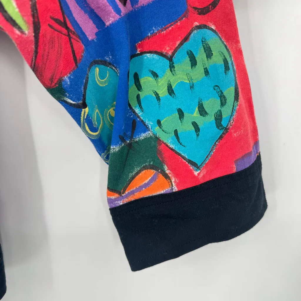 Vintage Y2K Silkscapes Jacket Handpainted Hearts 100% Cotton Colorful Dopamine Red Size XL - Image 4