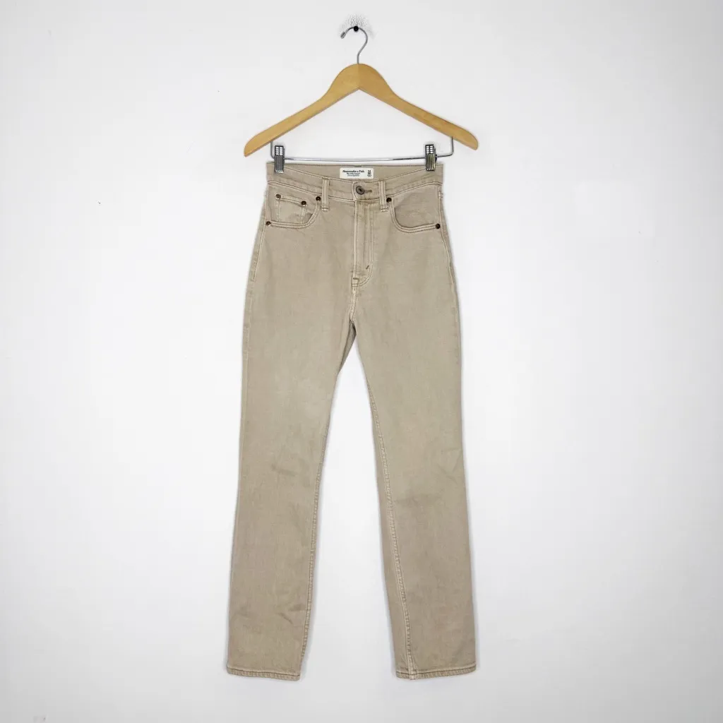 Abercrombie & Fitch Ultra High-Rise Ankle Straight Jeans 00 Beige - Image 3