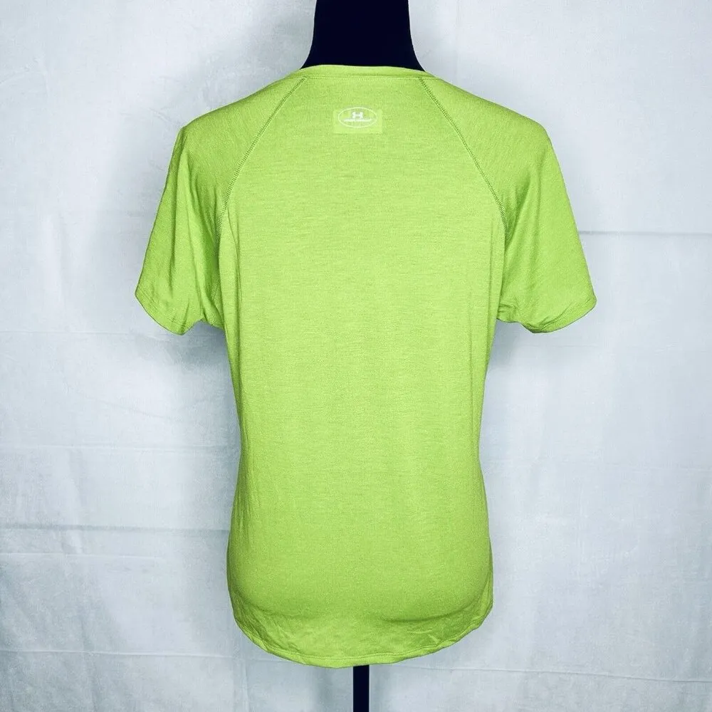 Under Armour Semi-Fitted Heat Gear V-Neck Women's Top Lime Green Size L - Image 8