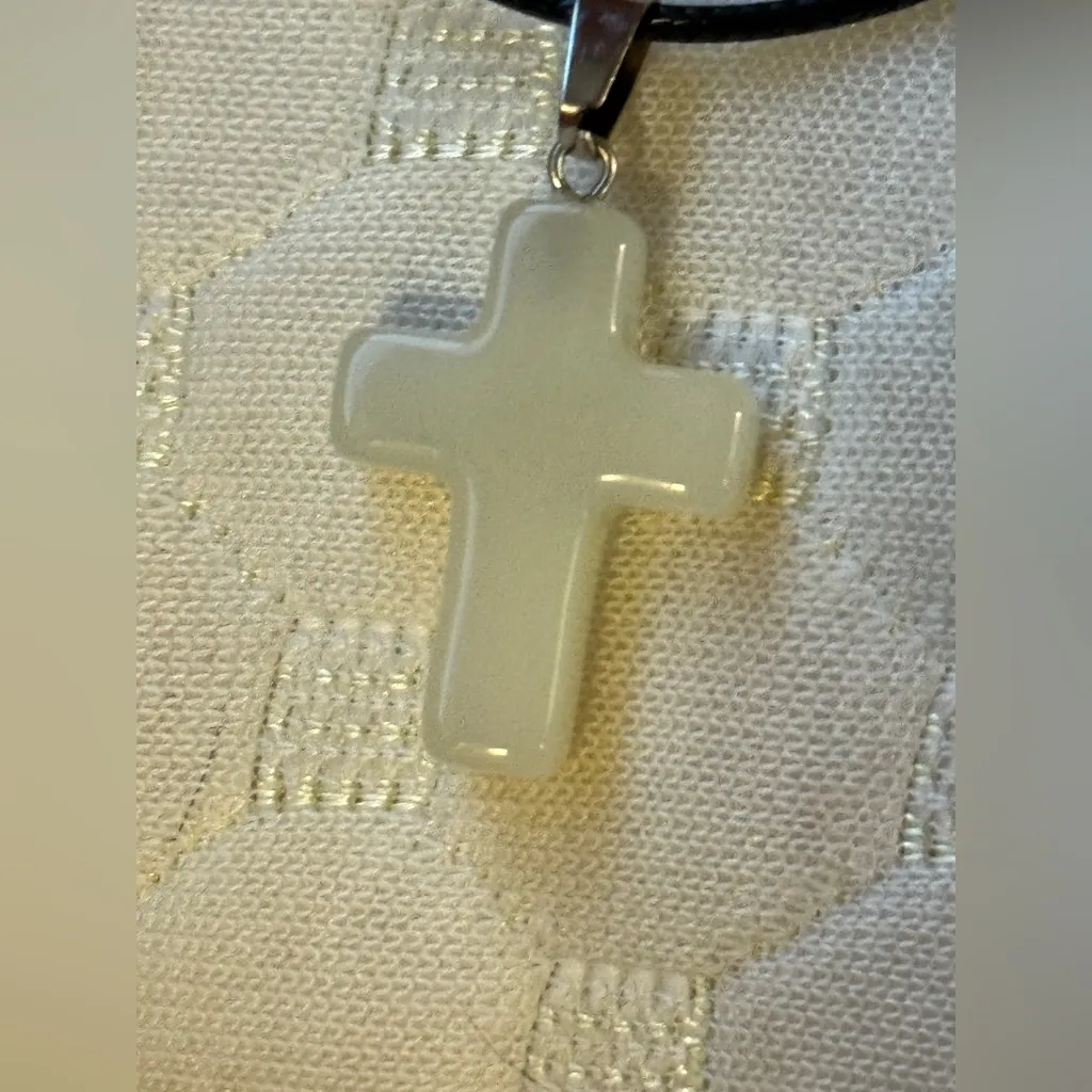 Glow in the Dark Black Necklace with Cream Cross Pendant - Image 2