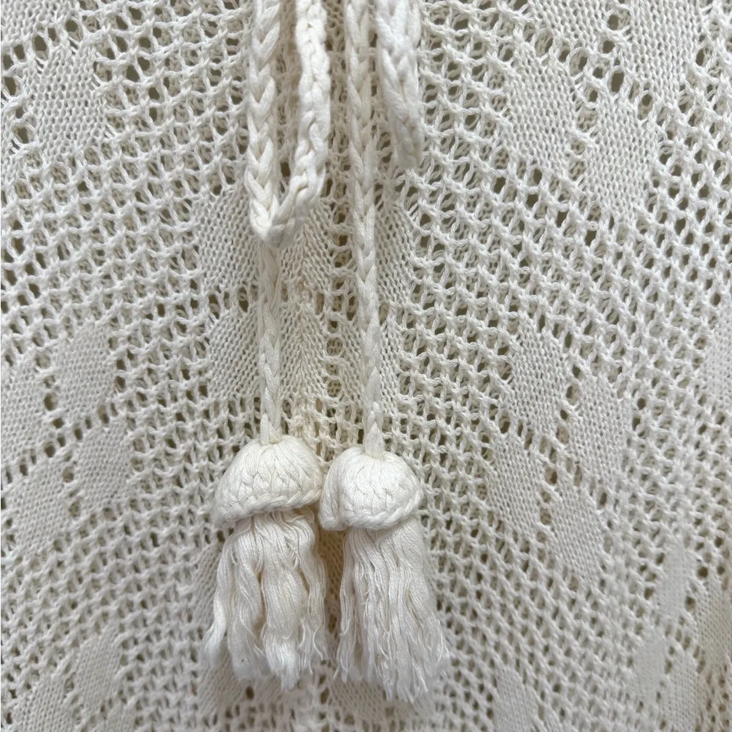 SPELL Route 66 Crochet Cream Knit Poncho Tassel Fringe Boho Festival Size undefined - Image 7