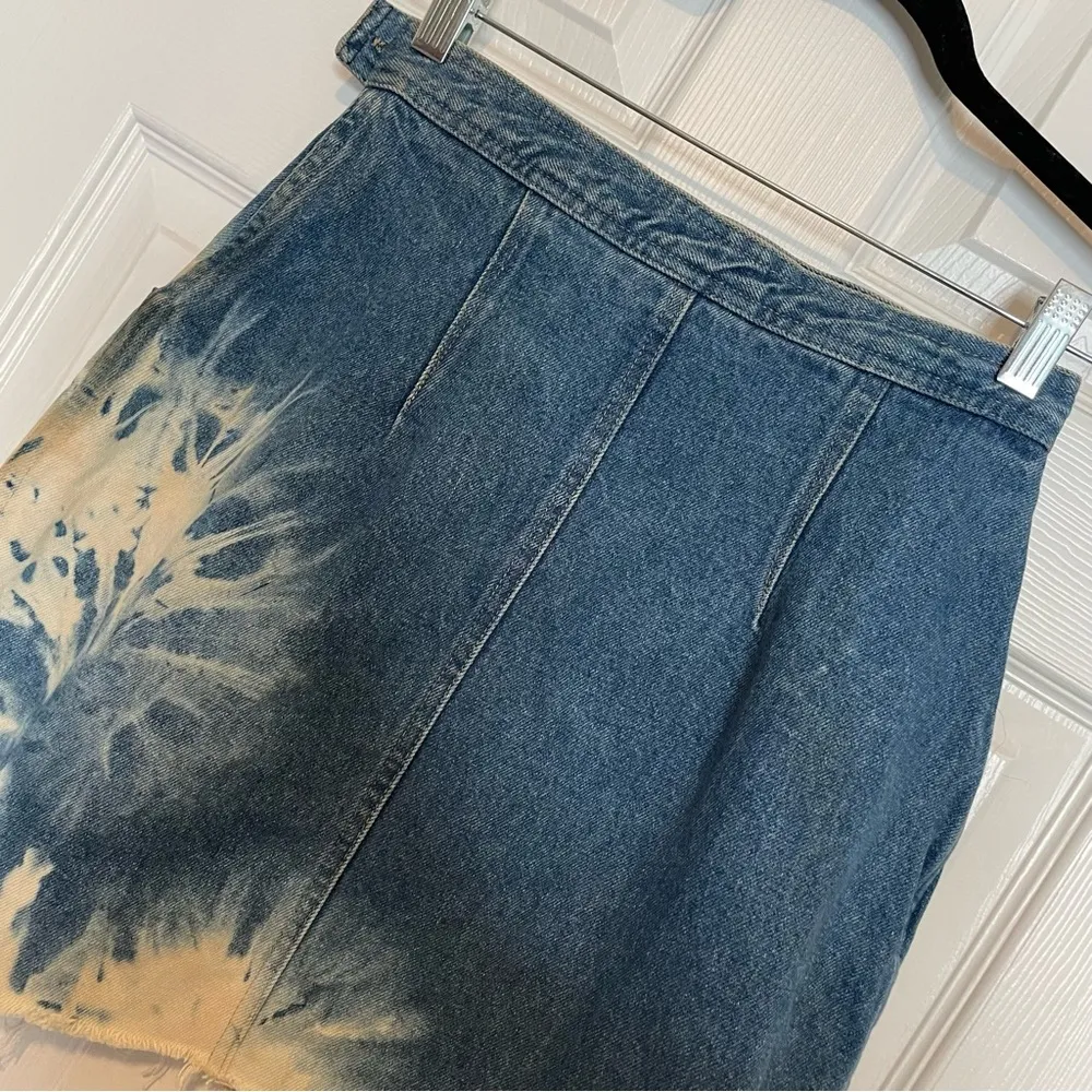 Vintage Y2K Denim Wrap Corset V Waist Mini Skirt Sz Small Abstract Tie Dye Blue - Image 8