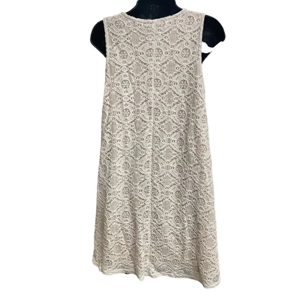 SHARAGANO Women’s Ivory & Tan Lace  Shift‎ Dress Size 6 Sleeveless - Image 3