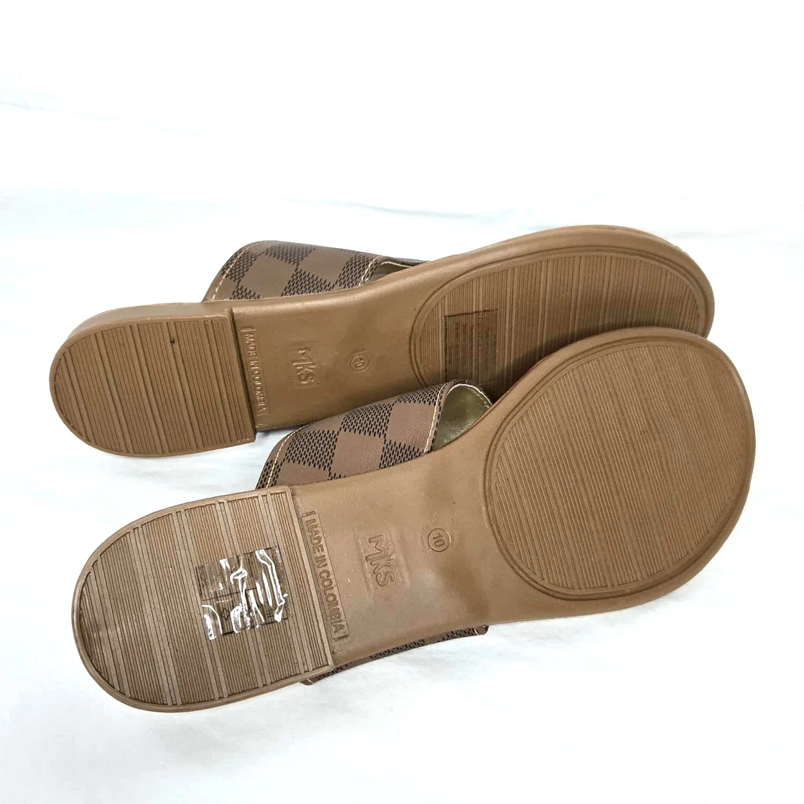 MKS Chess Brown Linda 49 Thong Sandals Size 10 NIB Checkered - Image 5