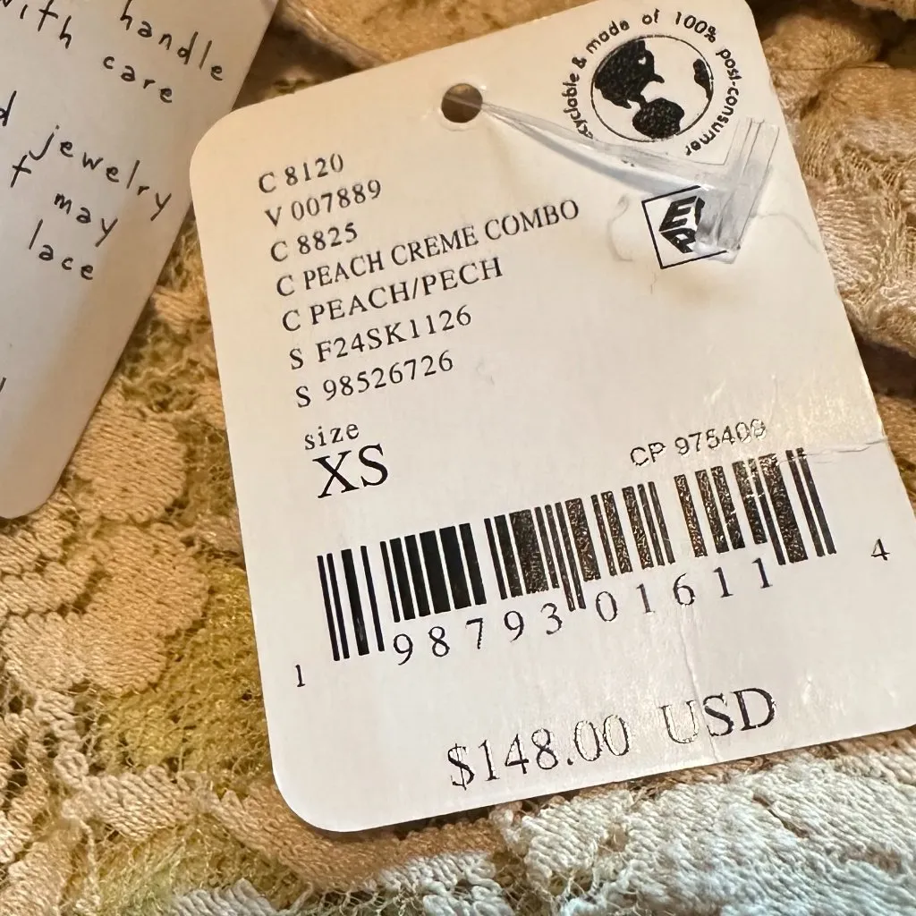 Free People FP One Solene Creme Peach High Low Maxi Skirt Stretch Lace XS NWT - Image 15