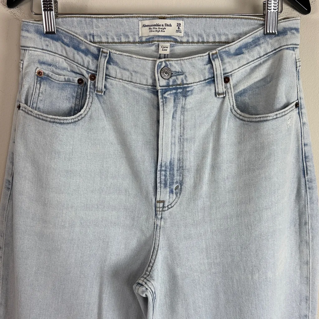 Abercrombie & Fitch Curve Love Slim Straight Ultra High Rise Ankle Slit Jeans 29 - Image 2