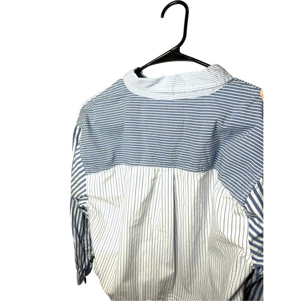 American Eagle White Blue Striped Cropped Button Down Top Size S - Image 7