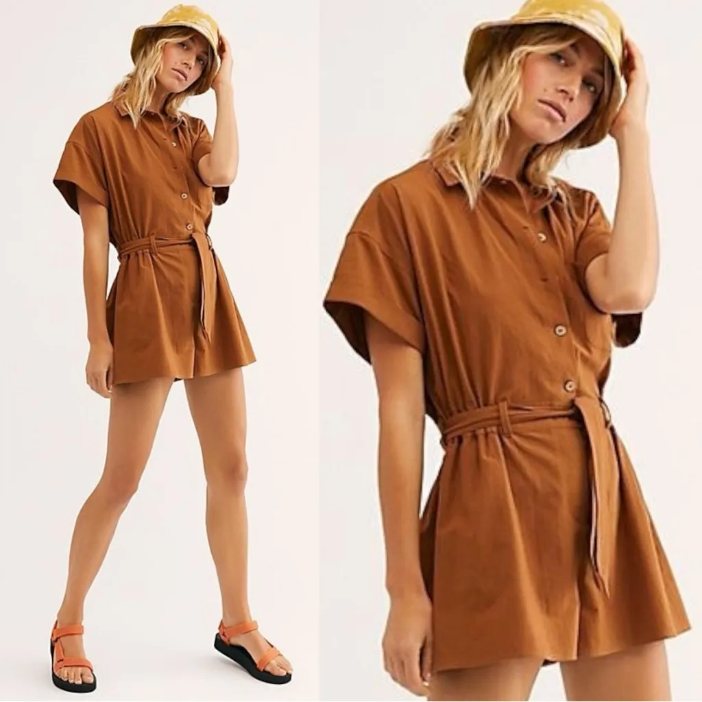 Free People Free-est No Plans Romper in Brown Size Small Utility Bohemian - Image 2