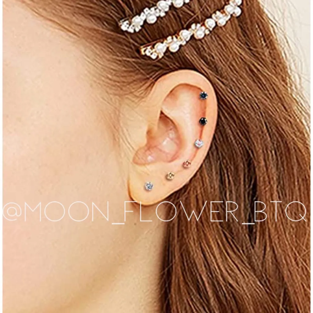 Very Tiny Rainbow CZ Flat Back Earrings Green - Image 6