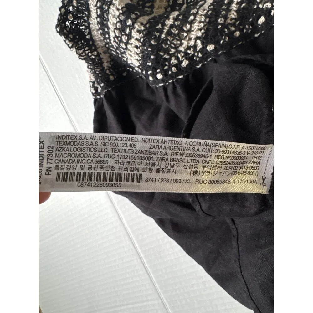 Zara black linen & cream crochet sleeveless Summer Dress XL - Image 12