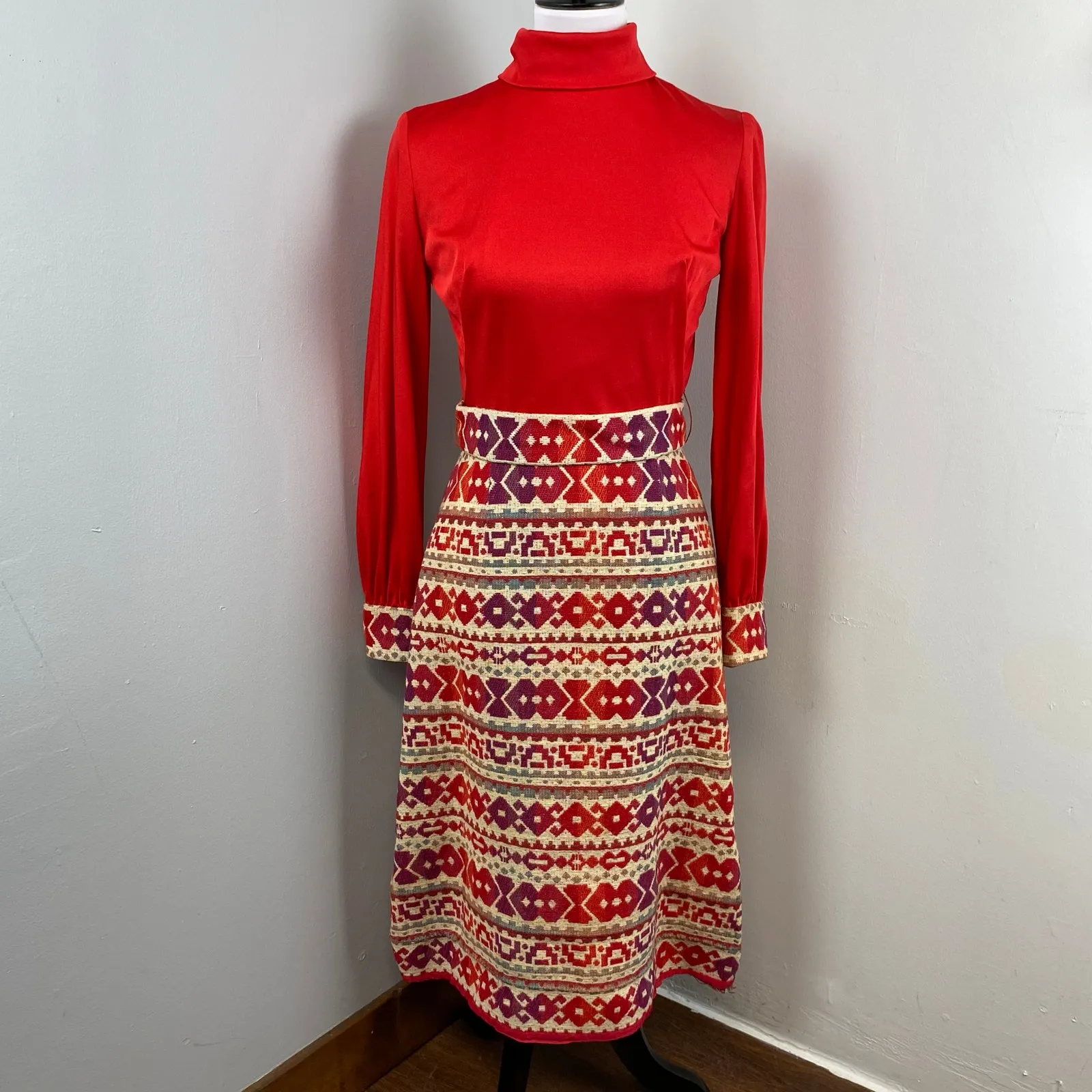 Vintage Mr Blackwell 1970s Midi Dress & Vest Set Folk - Image 5