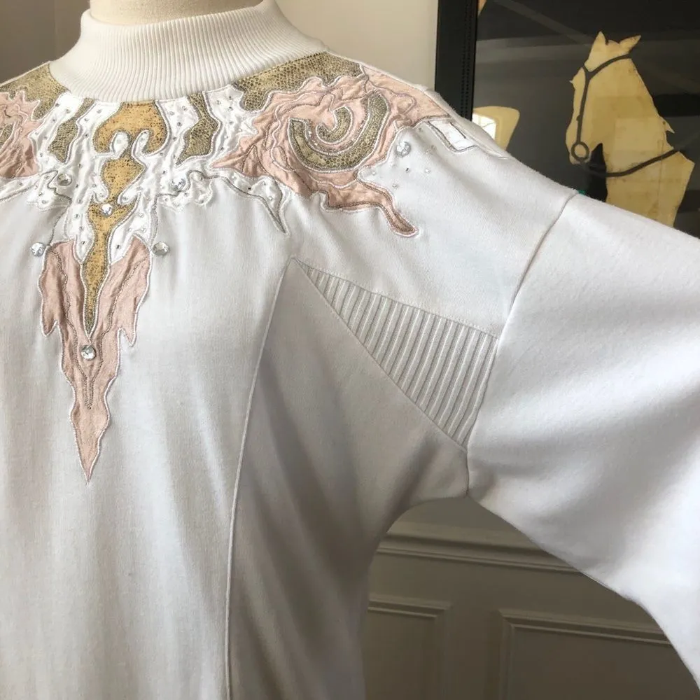 Vintage 80s 90s Mock Neck Appliqué Bling Top L Size L - Image 7