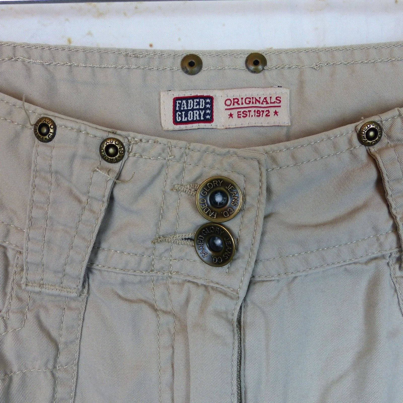 VTG Faded Glory Skirt 8 Khaki Cotton Cargo A-Line Godet Flared Midi Utility Y2K - Image 4