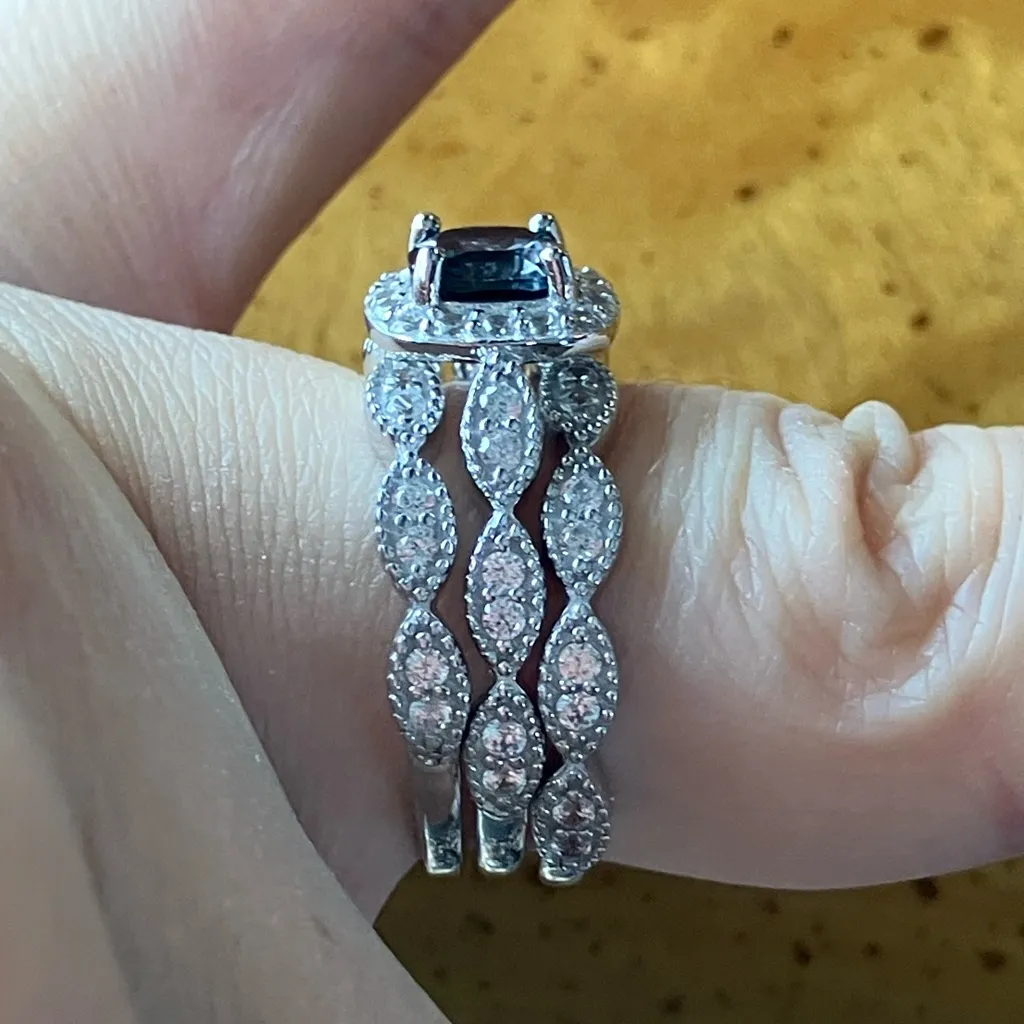 London Blue Topaz Sterling Silver Ring Set Size 7 - Image 3