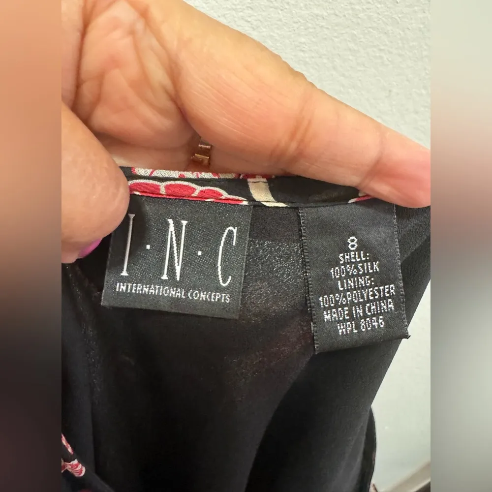 Y2K Floral Black and Pink Skirt by INC 100% silk - Image 4