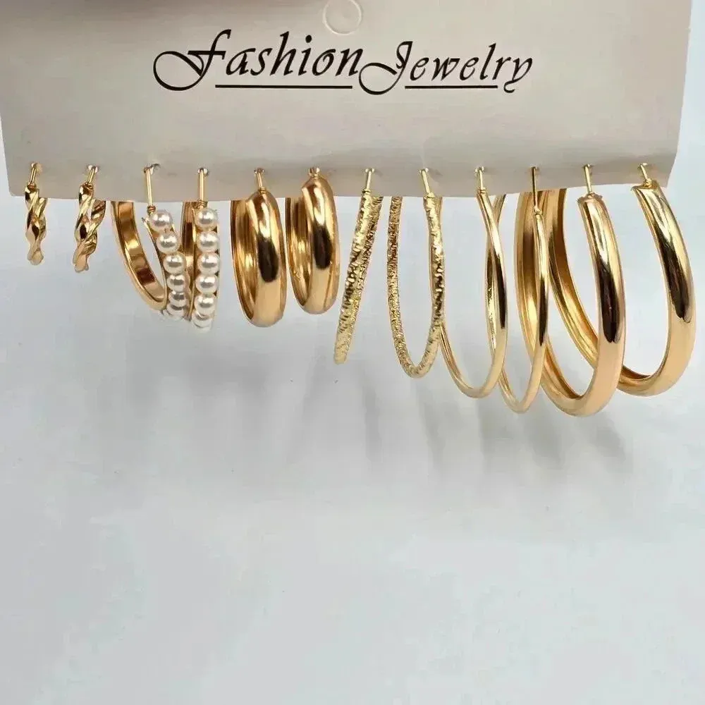 Gold Hoop Dangle‎ Stud Earring Set of 6 Fashion Jewelry NWT #E202 - Image 3