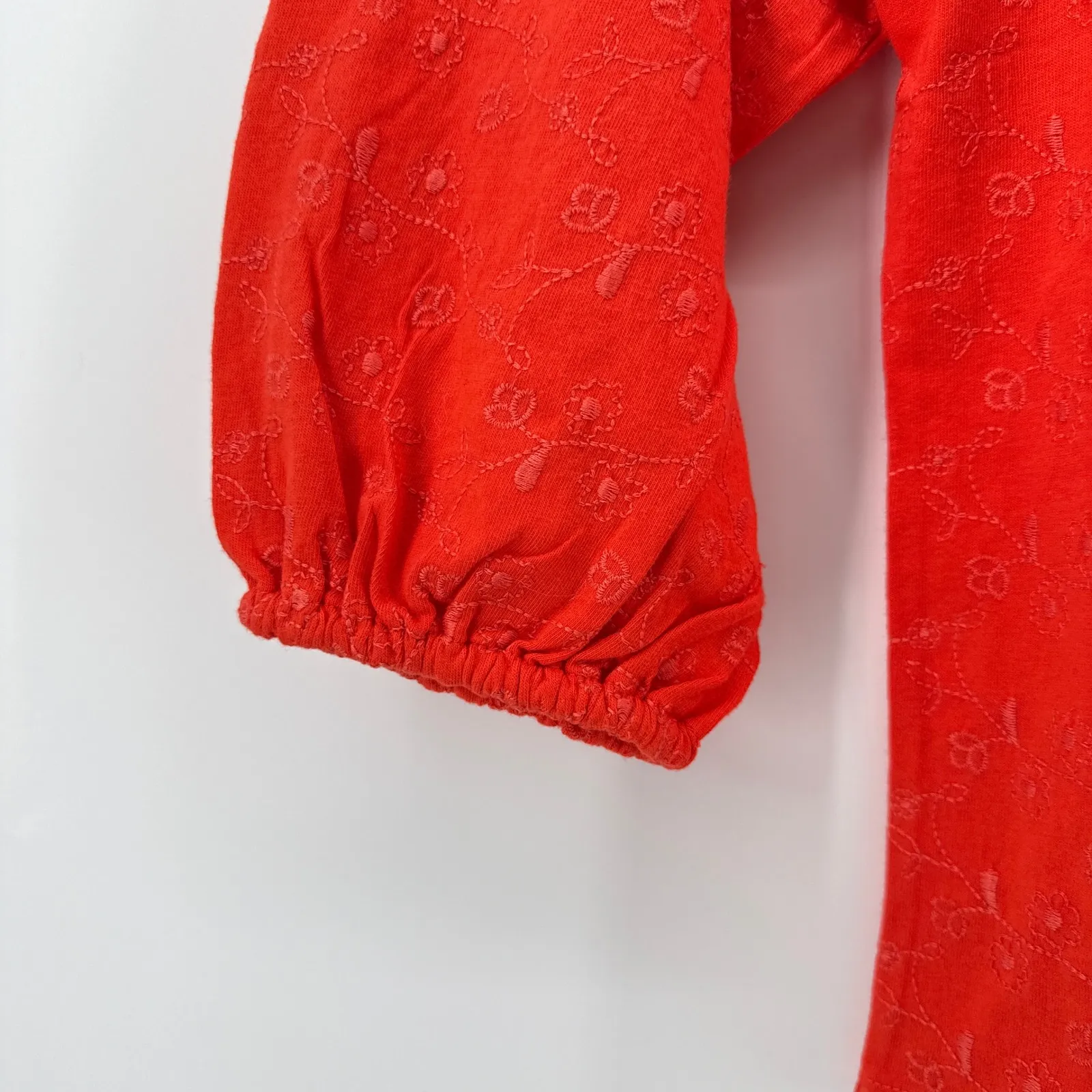 J.Crew Red Embroidered Cotton Tassle Tie Neck 3/4 Sleeve Blouse Top Size Small - Image 2