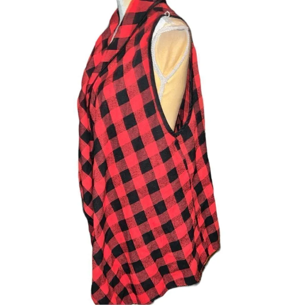 Red and black buffalo plaid open front flared vest! Size undefined - Image 5
