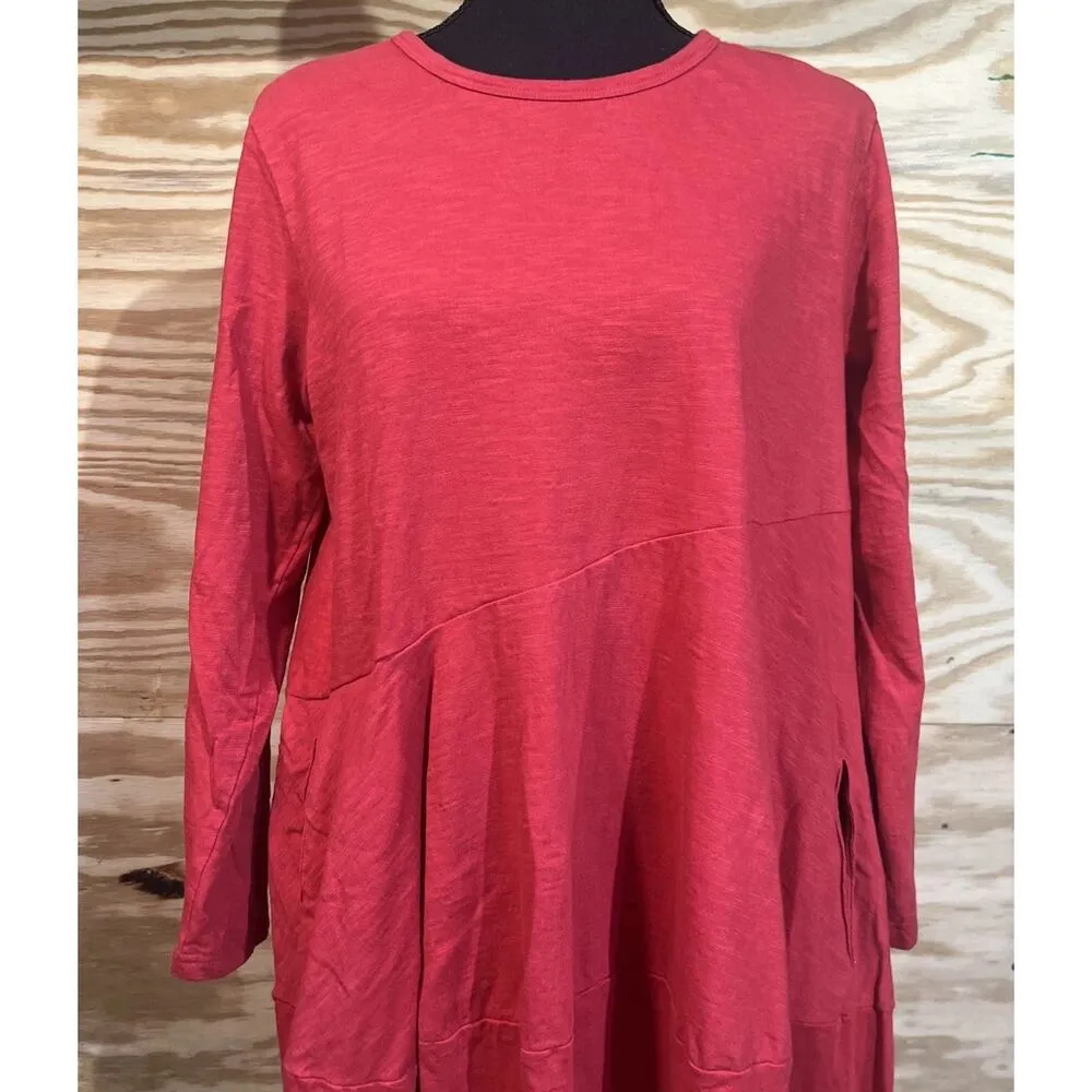 Orientique Australia Red Organic Cotton Dress M Pocket Lagenlook Minimalist Size M - Image 5