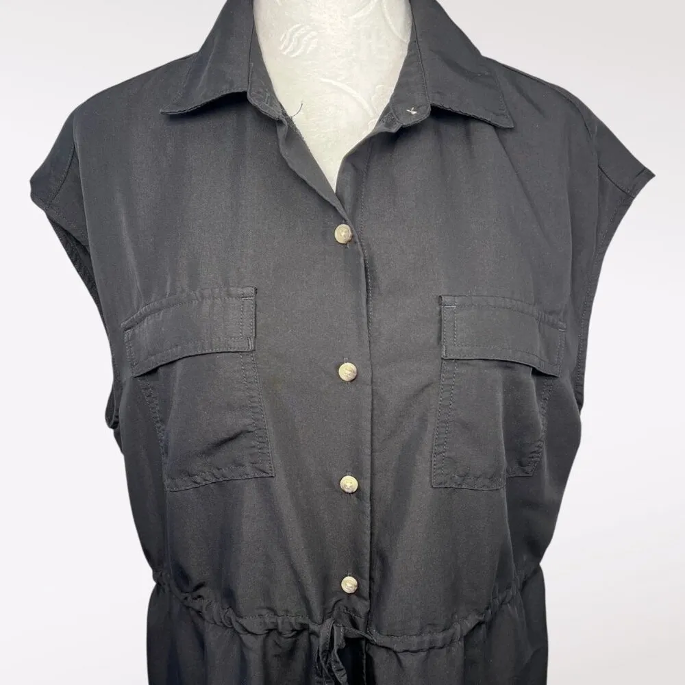 Old Navy Black Button Maxi Dress Shirt Style Drawstring Waist Small - Image 2