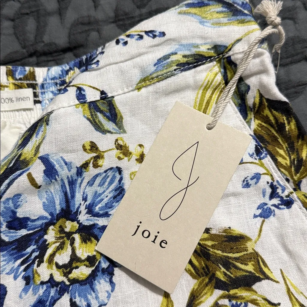 Joie medium wide leg crop 100% linen pants elastic waist back floral pockets new - Image 8