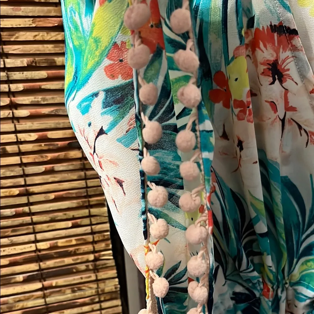 Merona Tropical Floral Swim Coverup - Teal and Yellow - Image 3