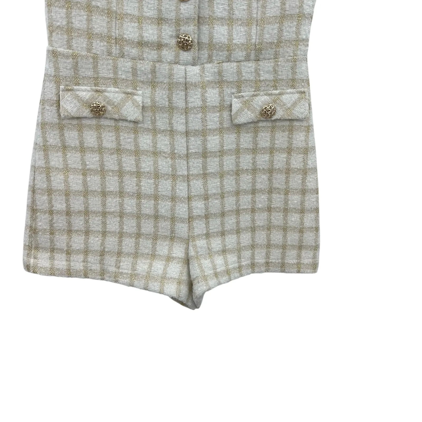 Endless Rose Suited Tweed Romper Plaid Check White Gold Size Medium - Image 7