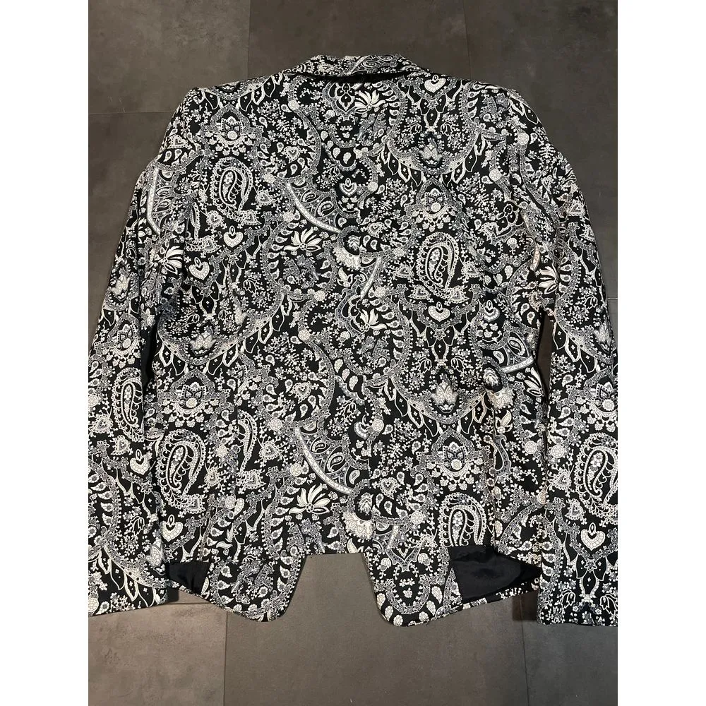 Mng Collection Black & White Floral Paisley Print Blazer Jacket XL B-306 - Image 5