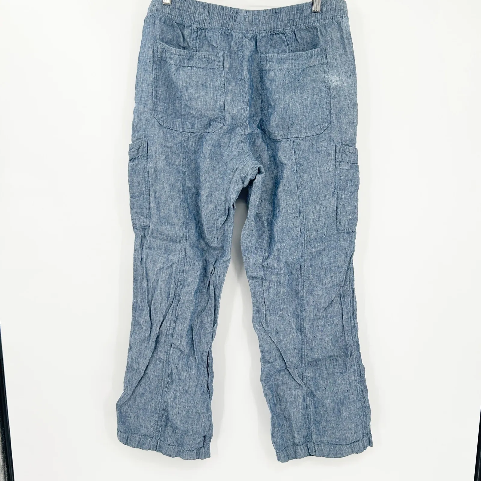 L.L. Bean Womens 100% Linen Breezy Pull On Utility Wide Leg Pants Size 18 Tall Blue - Image 11
