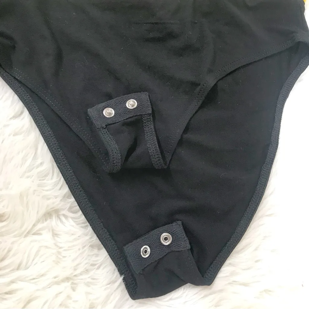 WAYF Sav Yellow Gold Snake Print Bodysuit Low Cut Long Puff‎ Sleeve Medium New - Image 12