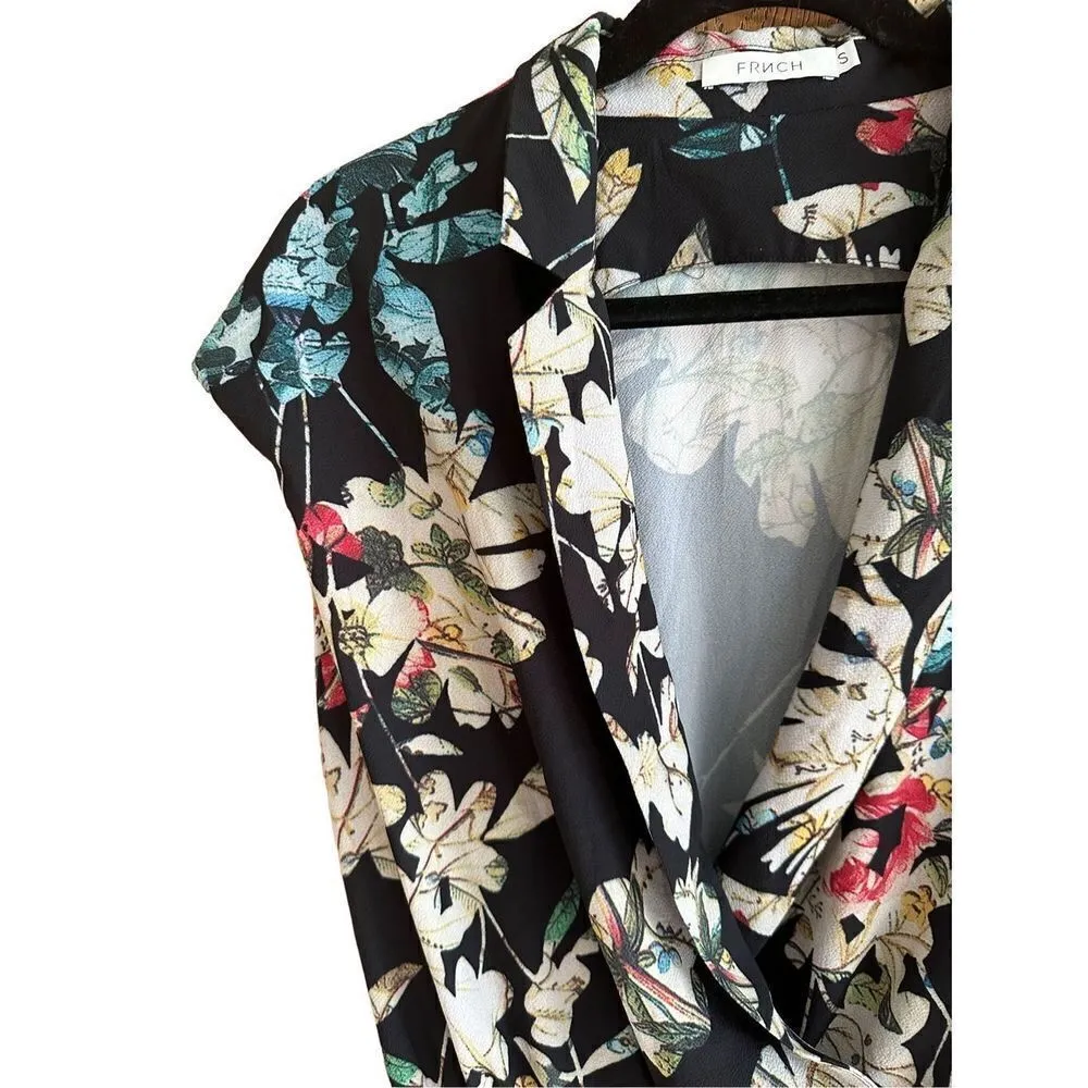 Frnch black floral womens romper sz small - Image 4