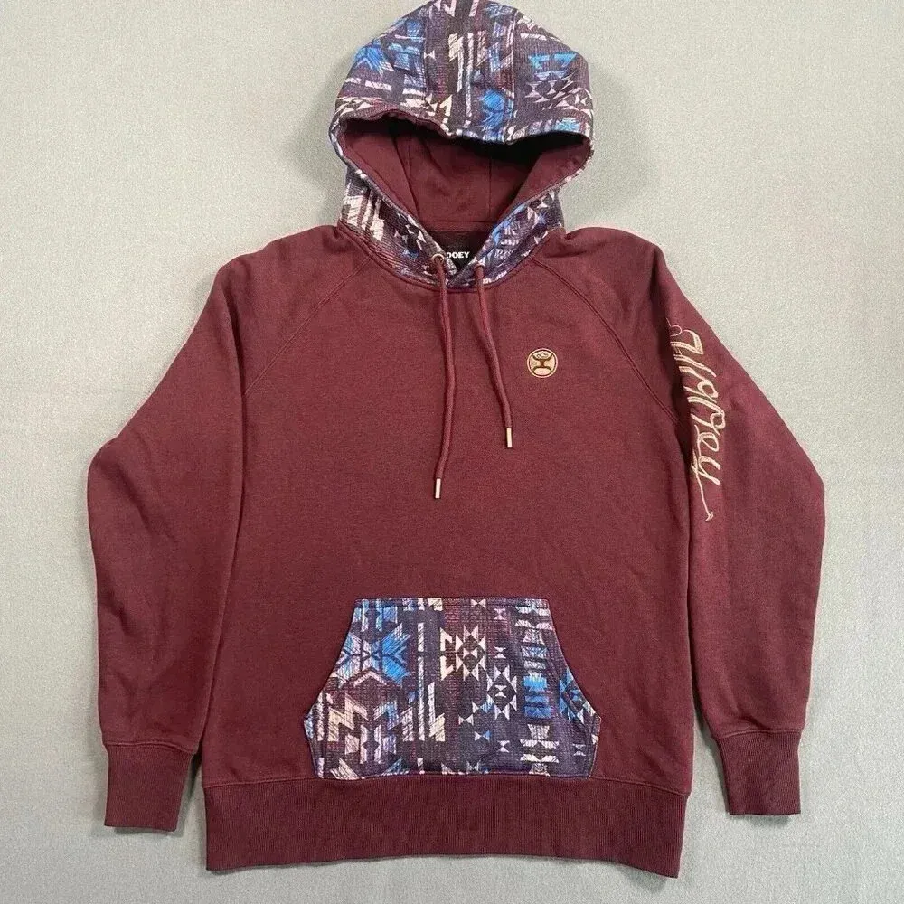 Hooey Veracruz Maroon with‎ Aztec Pocket Hoodie Women's Size M Medium Western Red - Image 2
