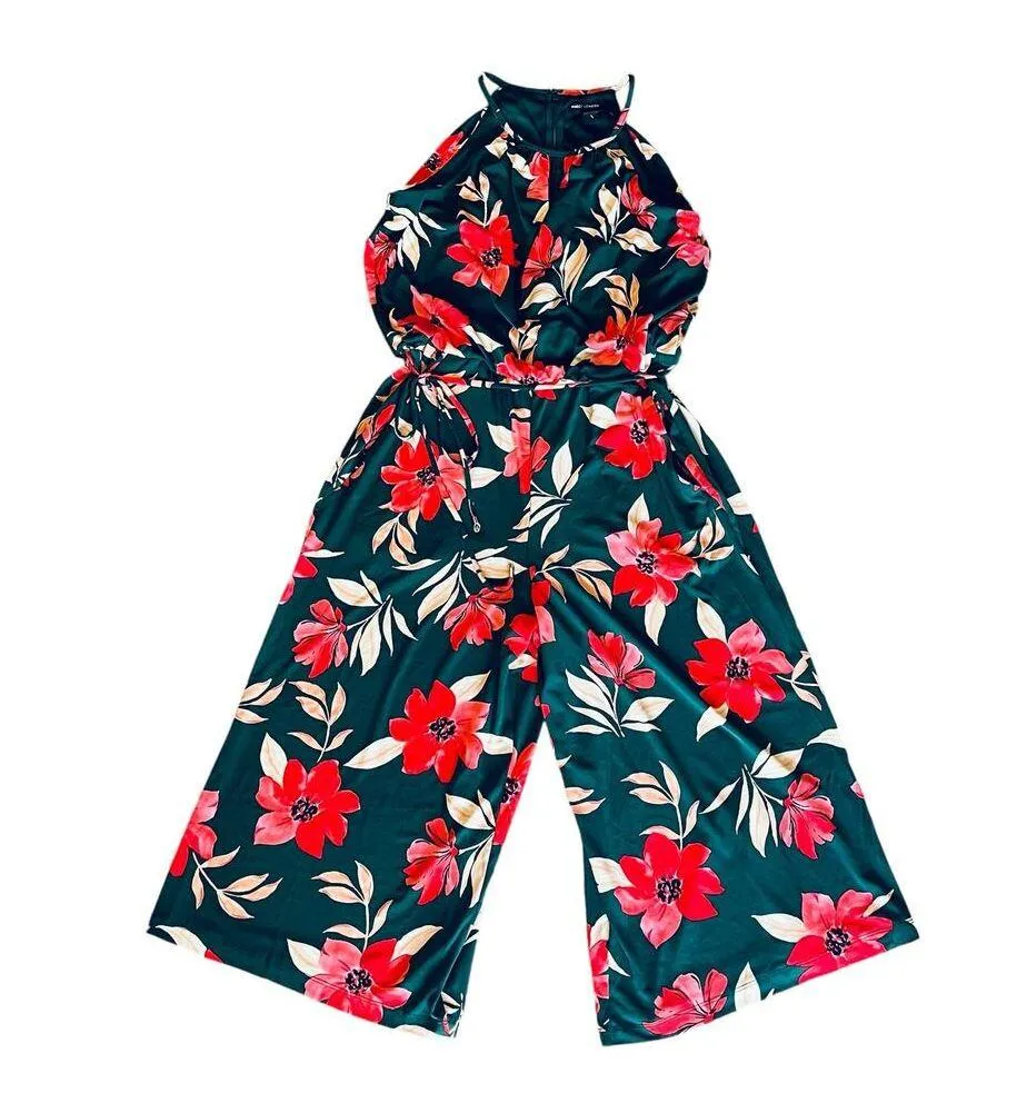 Maggy London Floral CROPPED JUMPSUIT Women's 4 Hawaiian Print Green Pink NWOT - Image 13