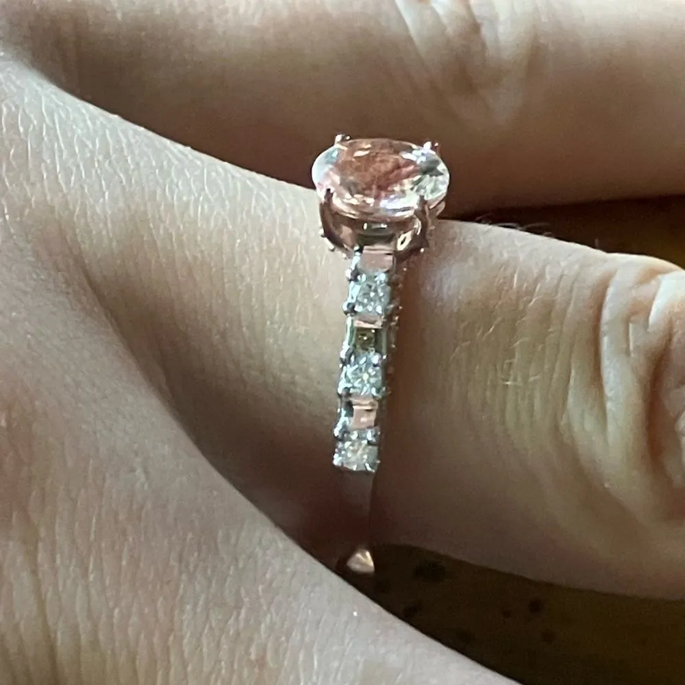 Natural Morganite Moissanite Sterling Silver Ring Size 8 Pink - Image 3