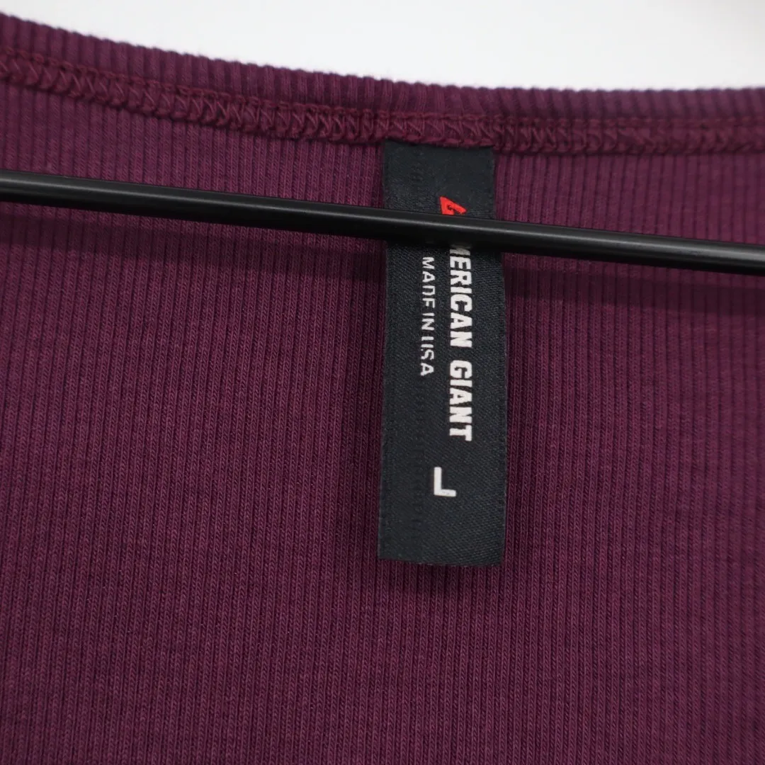 American Giant Ribbed Button Front Long Sleeve Crop Top Burgundy Size L Purple Size L - Image 3