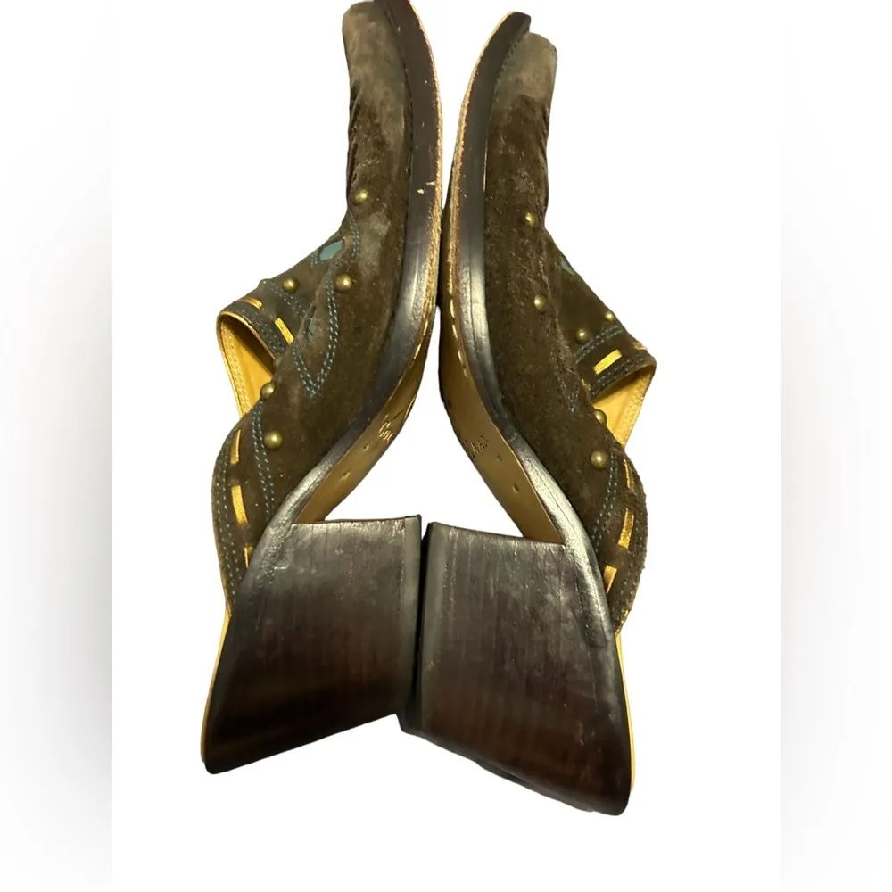 Morgan Mule Brown Suede Studded Western Heel Shoe Size 8 - Image 6
