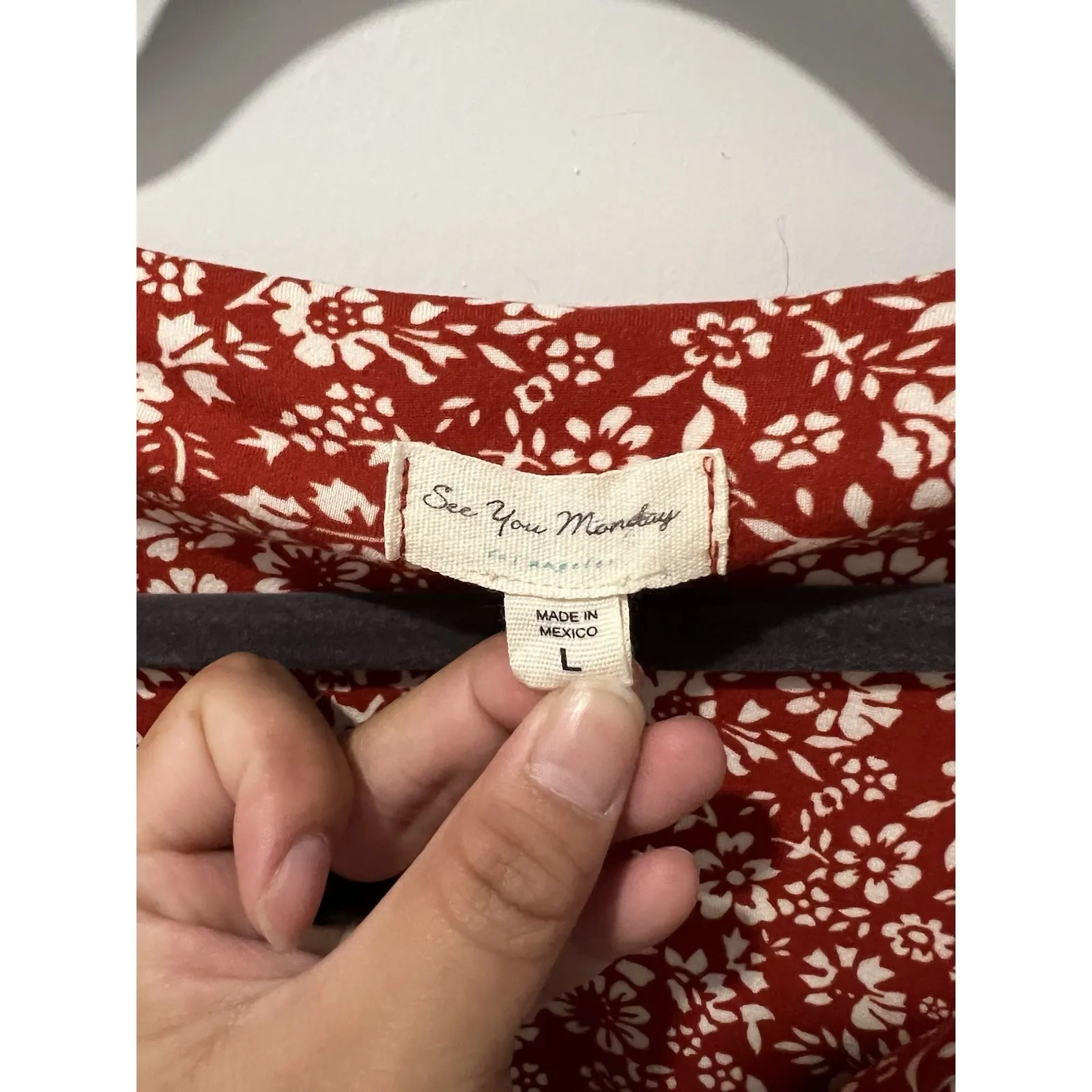 ✨ See You Monday Dress White Floral Burnt Orange Fall Bodycon‎ Dress Large L - Image 3