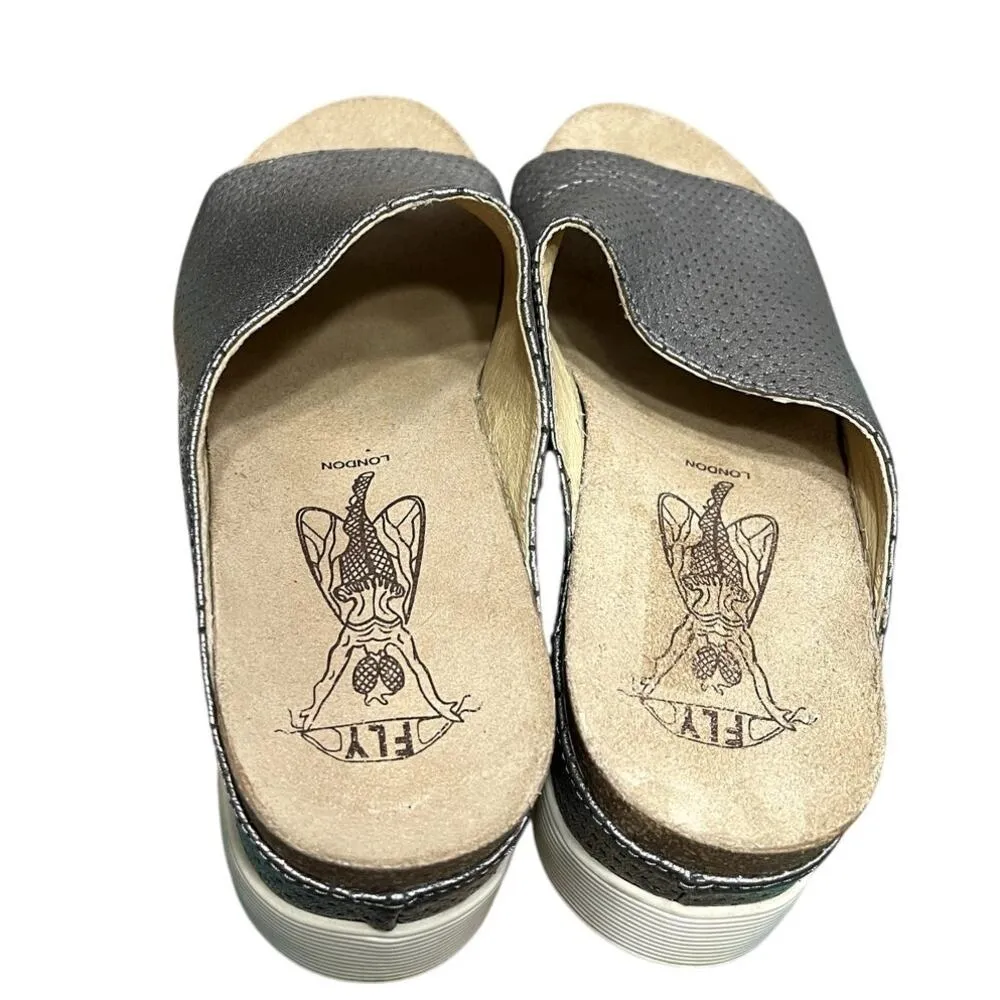 Fly London Whin Wedge Sandals Clogs Silver Metallic Size 41 (10-10.5) Minimalist - Image 6